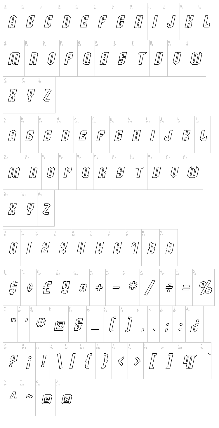 SF Archery Black font map